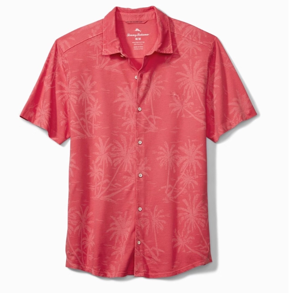 Tommy Bahama Camp Shirt Mens XXXL 100% Pima Cotton Mohanana Knit Coral 3XL